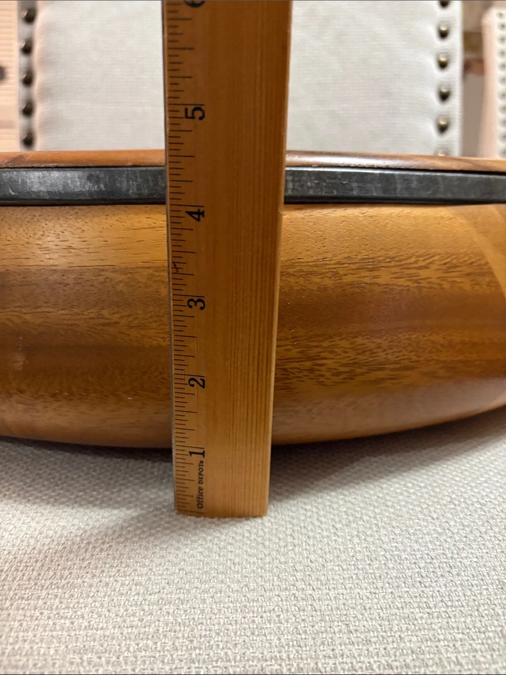 Nambe Acacia Wood Serving Bowl with Servers in Honey Brown and Metal Accents